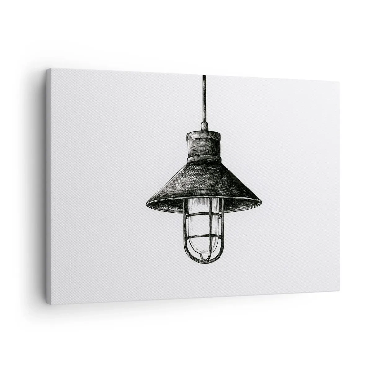 Obraz na plátne - Kresba retro závesnej lampy na bielom pozadí - 70x50cm - Ako pred rokmi… - Moderná nástenná dekorácia do obývacej izby a spálne ARTTOR