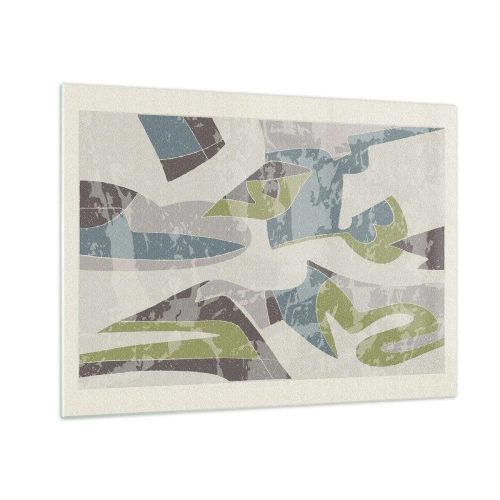 Obraz na skle - Geometrická kompozícia v zelenej a sivej farbe - 70x50cm - Kompozícia za sklom - Moderná nástenná dekorácia do obývacej izby a spálne ARTTOR