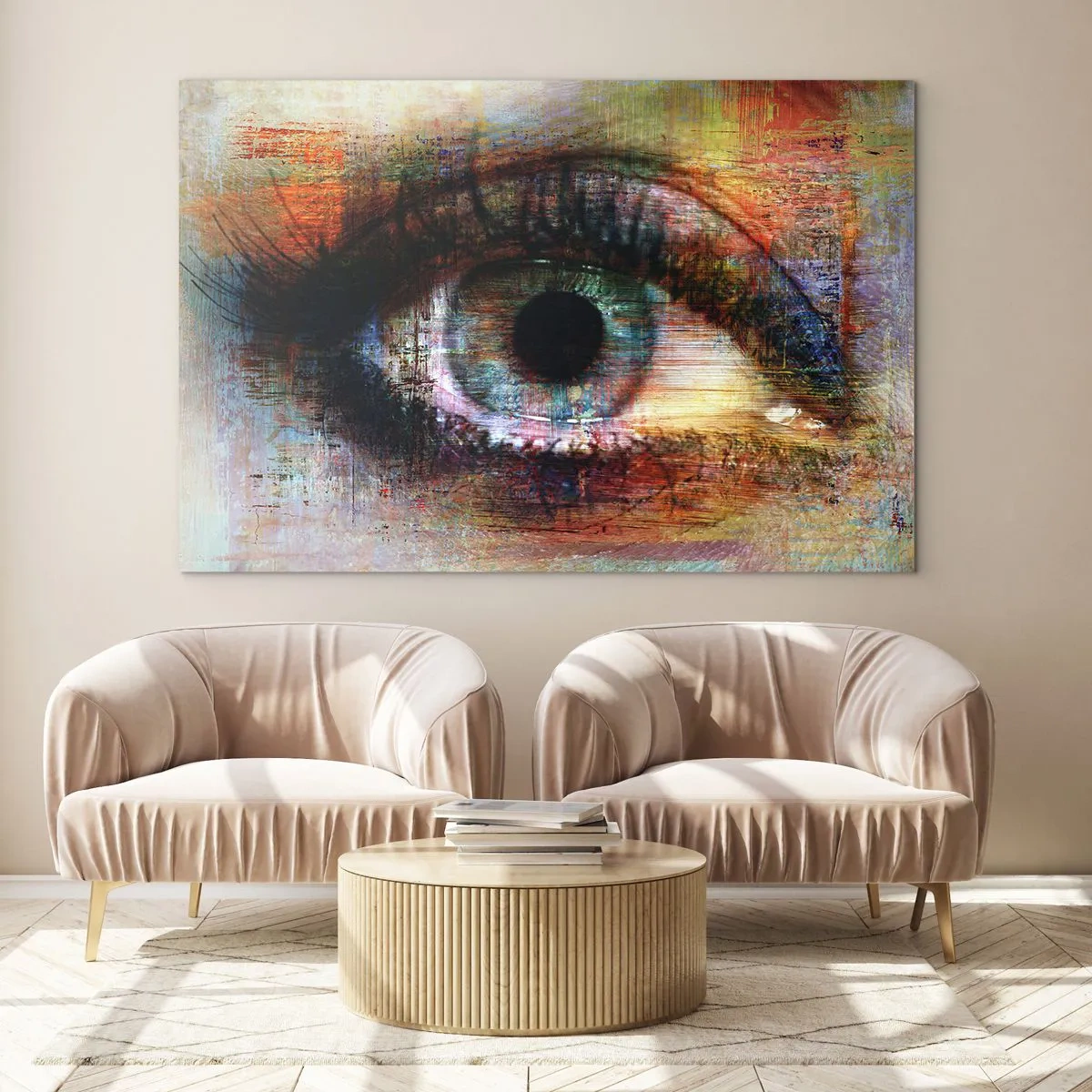 Obraz na skle - Abstraktné oko v intenzívnych, viacfarebných odtieňoch - 70x50cm - Možno sa pozrieť do duše - Moderná nástenná dekorácia do obývacej izby a spálne ARTTOR