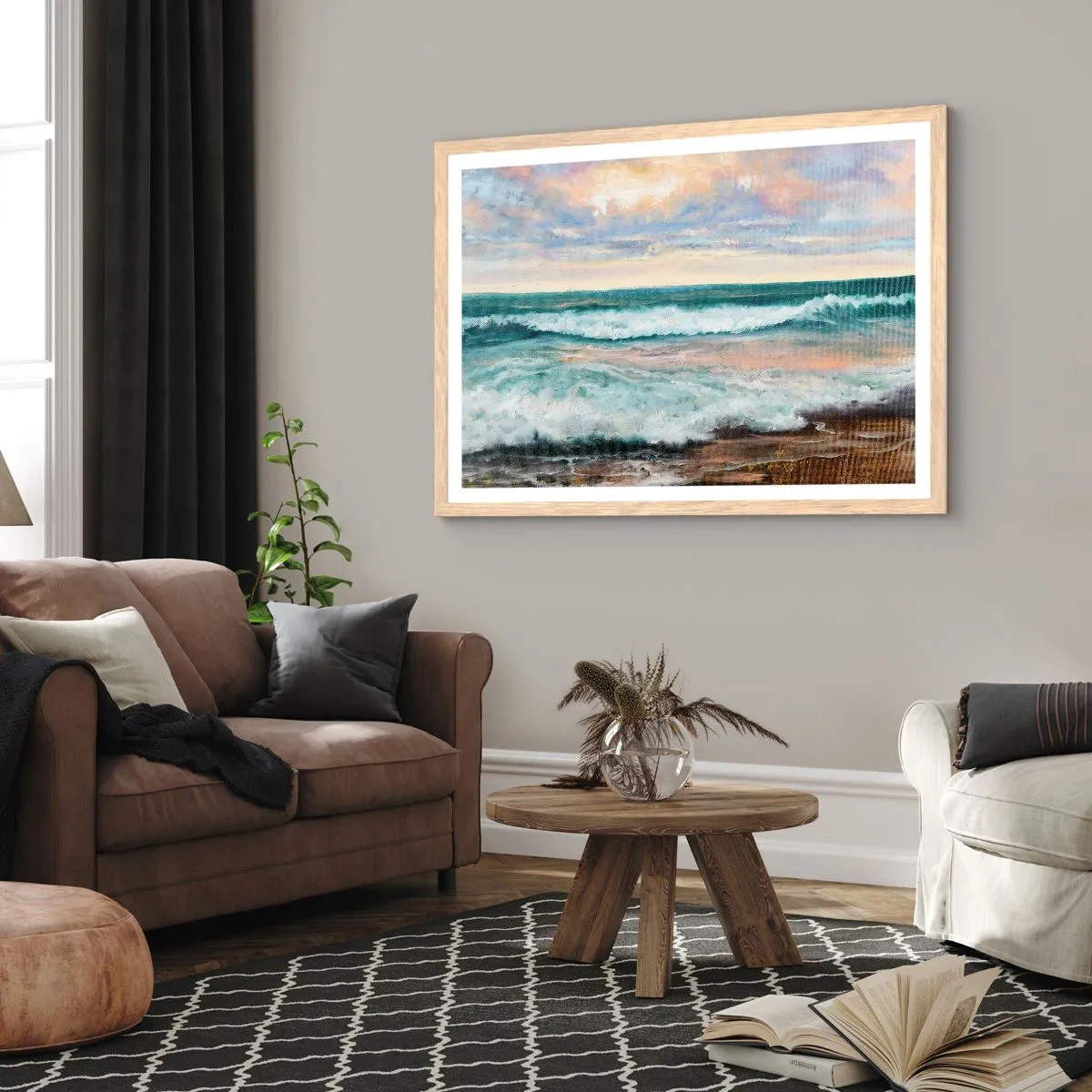 Plagát v ráme zo svetlého duba - Tu uhladíš dušu - 91x61 cm