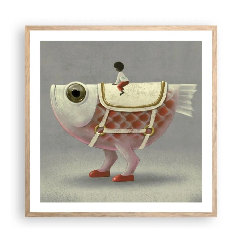 Plagát v ráme zo svetlého duba - Rybí jazdec - 60x60 cm