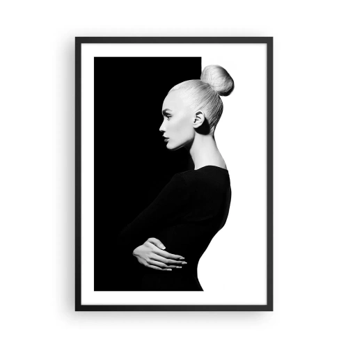 Plagát v čiernom ráme - Minimalistický portrét ženy v čiernobielej kompozícii - 50x70cm - Proste žena - Moderná nástenná dekorácia do obývacej izby a spálne ARTTOR