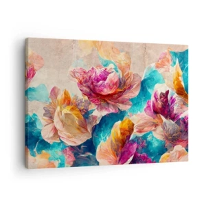 Obraz na plátne - Farebné kvety na béžovom pozadí - 70x50cm - Farebné bohatstvo kytice - Moderná nástenná dekorácia do obývacej izby a spálne ARTTOR