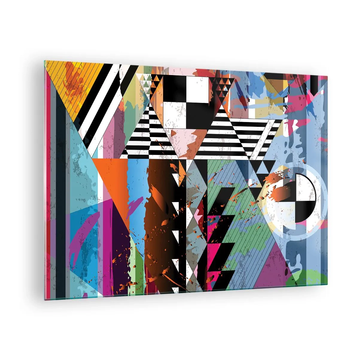 Obraz na skle - Geometrická abstrakcia s rôznymi tvarmi a farbami - 70x50cm - Geometricky a organicky - Moderná nástenná dekorácia do obývacej izby a spálne ARTTOR