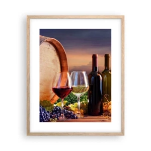 Plagát v ráme zo svetlého duba - Tu má život chuť - 40x50 cm