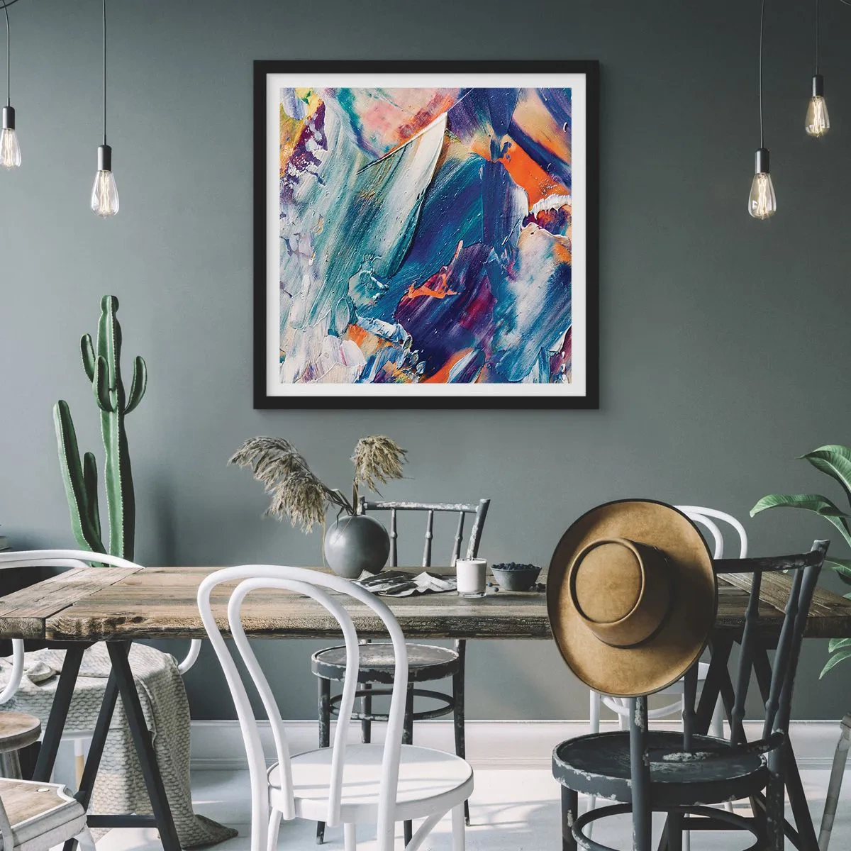 Plagát v čiernom ráme - Chaos farieb - 40x40 cm