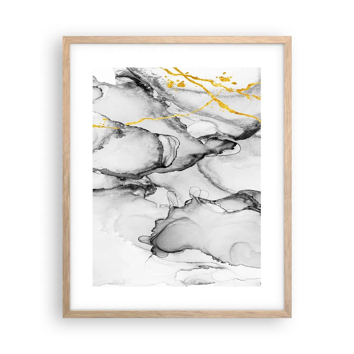 Plagát v ráme zo svetlého duba - Kompozícia so zlatým motívom - 40x50 cm