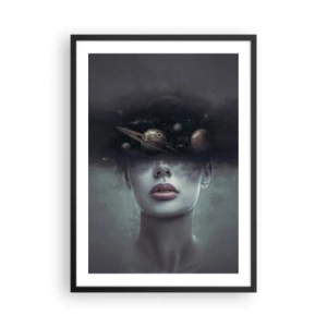 Plagát v čiernom ráme - Tajomný portrét ženy s planétami vo vesmíre - 50x70cm - A planéty… - Moderná nástenná dekorácia do obývacej izby a spálne ARTTOR