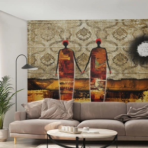 Fototapeta Standard Eco - Etnická kompozícia vo farbách Afriky - Ľudia, Afriky, Grafika - 200x140 cm