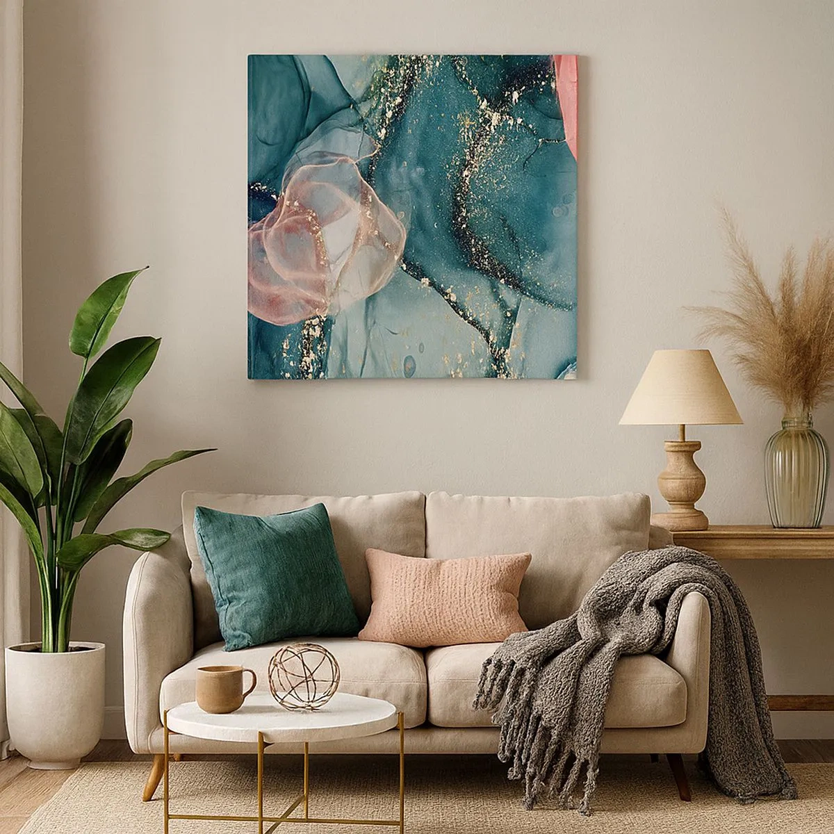 Obraz na plátne - Modré hodváb modré, ružový tyl - 30x30 cm