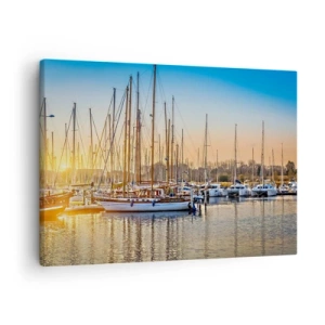 Obraz na plátne - Západ slnka nad prístavom plným plachetníc - 70x50cm - Vietor tiež musí spať - Moderná nástenná dekorácia do obývacej izby a spálne ARTTOR