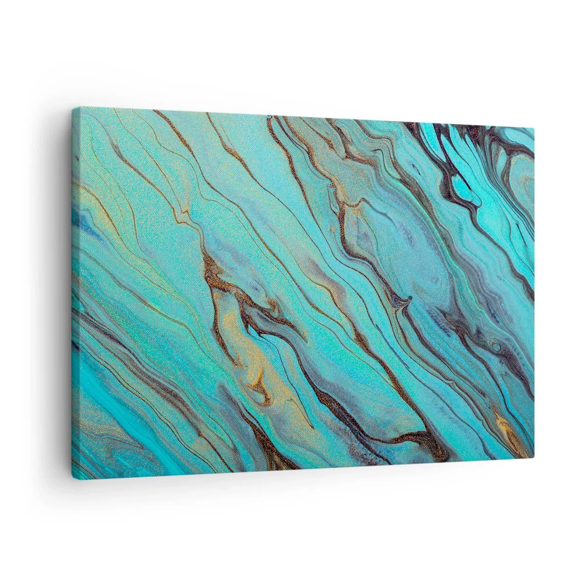 Obraz na plátne - Abstraktné vlny v odtieňoch tyrkysovej a zlatej - 70x50cm - Tyrkysový príliv - Moderná nástenná dekorácia do obývacej izby a spálne ARTTOR