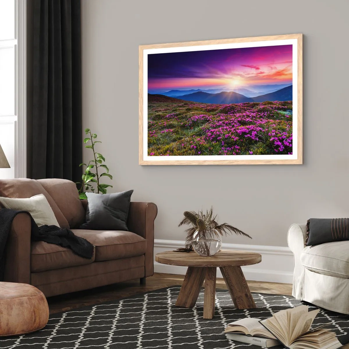 Plagát v ráme zo svetlého duba - Zavoňali svieže púčiky byliniek z obilných polí - 70x50 cm