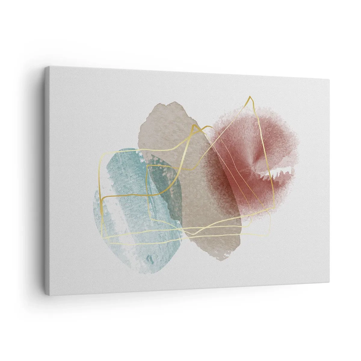 Obraz na plátne - Abstraktné tvary s jemnými farbami a zlatými líniami - 70x50cm - Korálky priestoru - Moderná nástenná dekorácia do obývacej izby a spálne ARTTOR