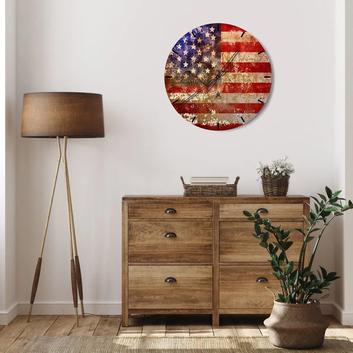 Nástenné hodiny - Rustikálny vinobranie americká vlajka - 30x30cm - Chvála nekončí - Moderná nástenná dekorácia do obývacej izby, kuchyne a spálne ARTTOR