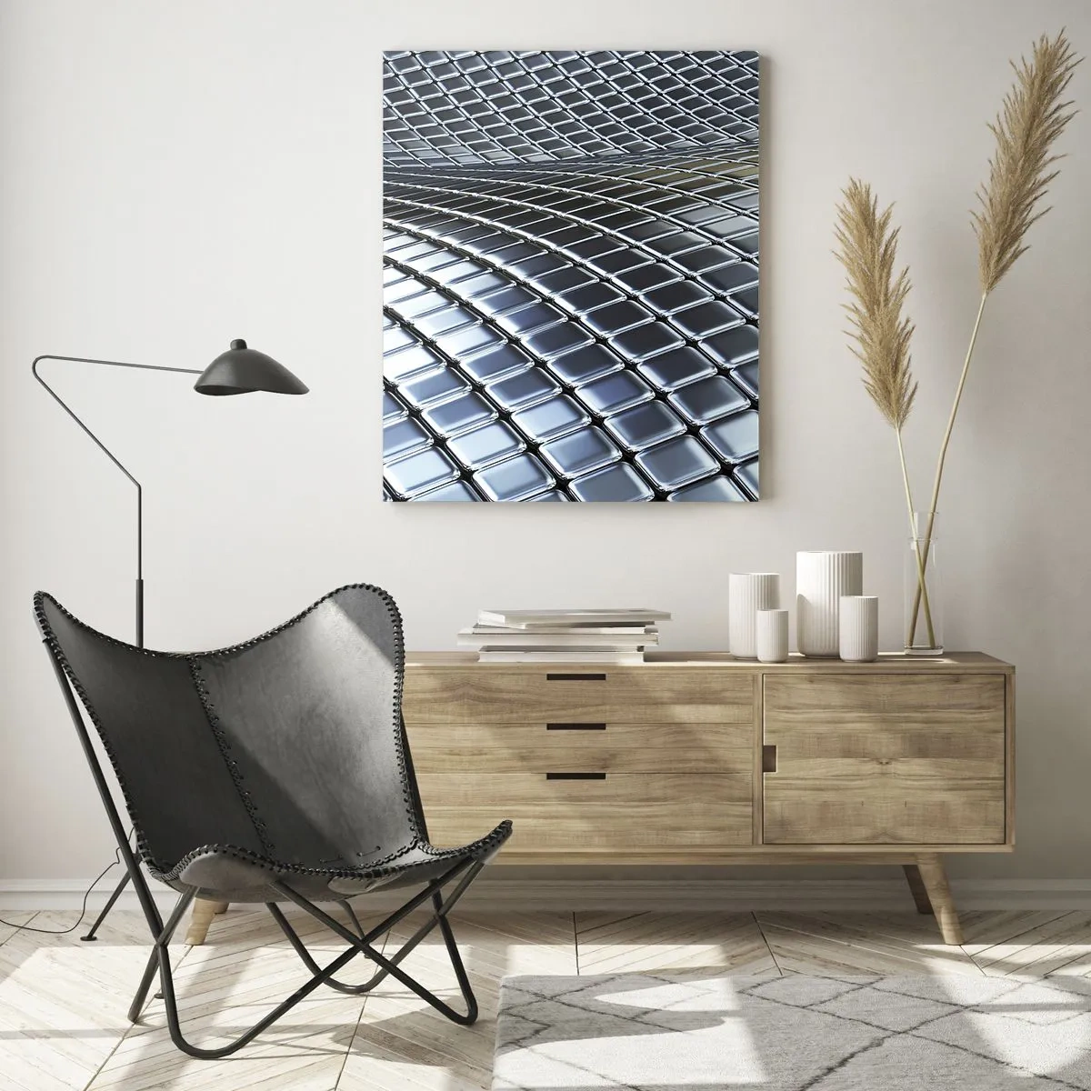 Obraz na skle - Kovová strieborná vlna - 50x70 cm