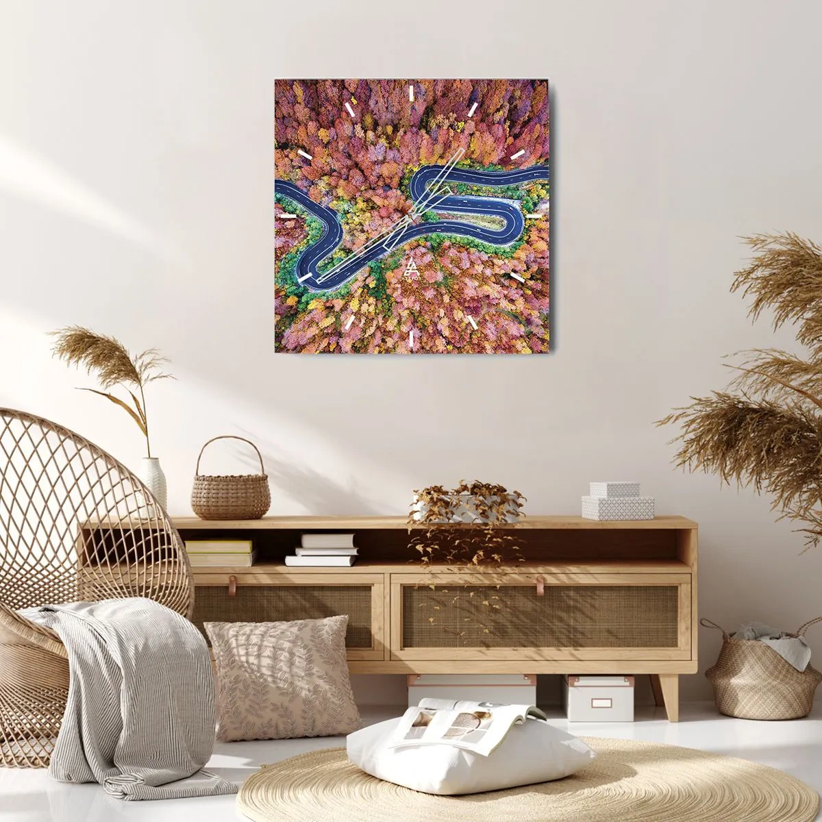 Nástenné hodiny - Kľukatá cesta lesom - 40x40 cm