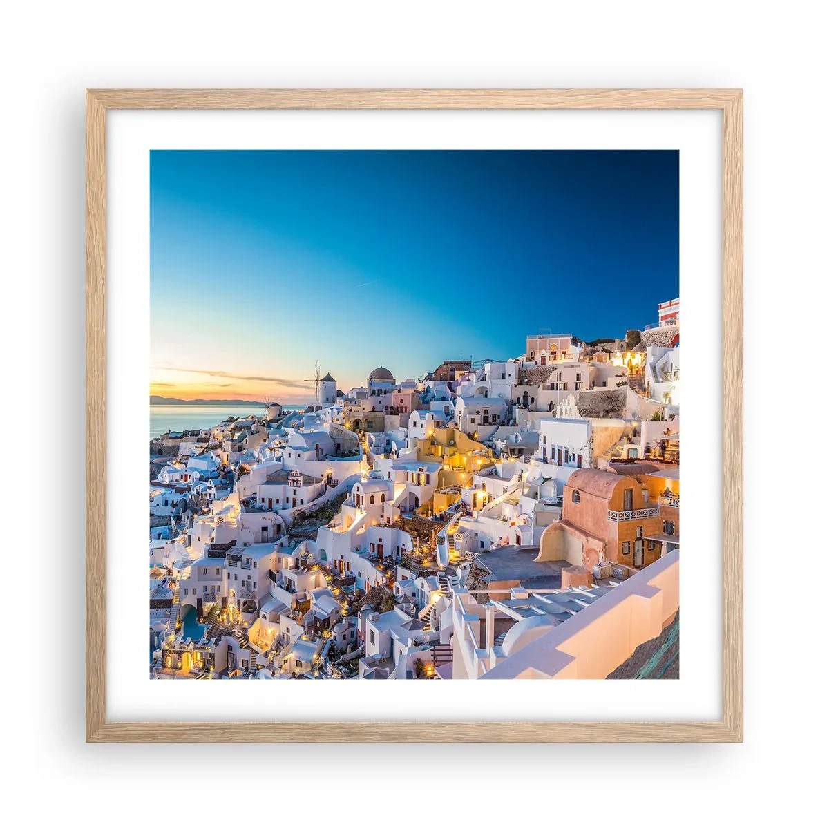 Plagát v ráme zo svetlého duba - Esencia Grécka - 50x50 cm