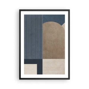 Plagát v čiernom ráme - Abstraktná geometrická kompozícia v odtieňoch námorníckej modrej a béžovej - 50x70cm - Kompozícia jednoduchosti a guľatosti - Moderná nástenná dekorácia do obývacej izby a spálne ARTTOR