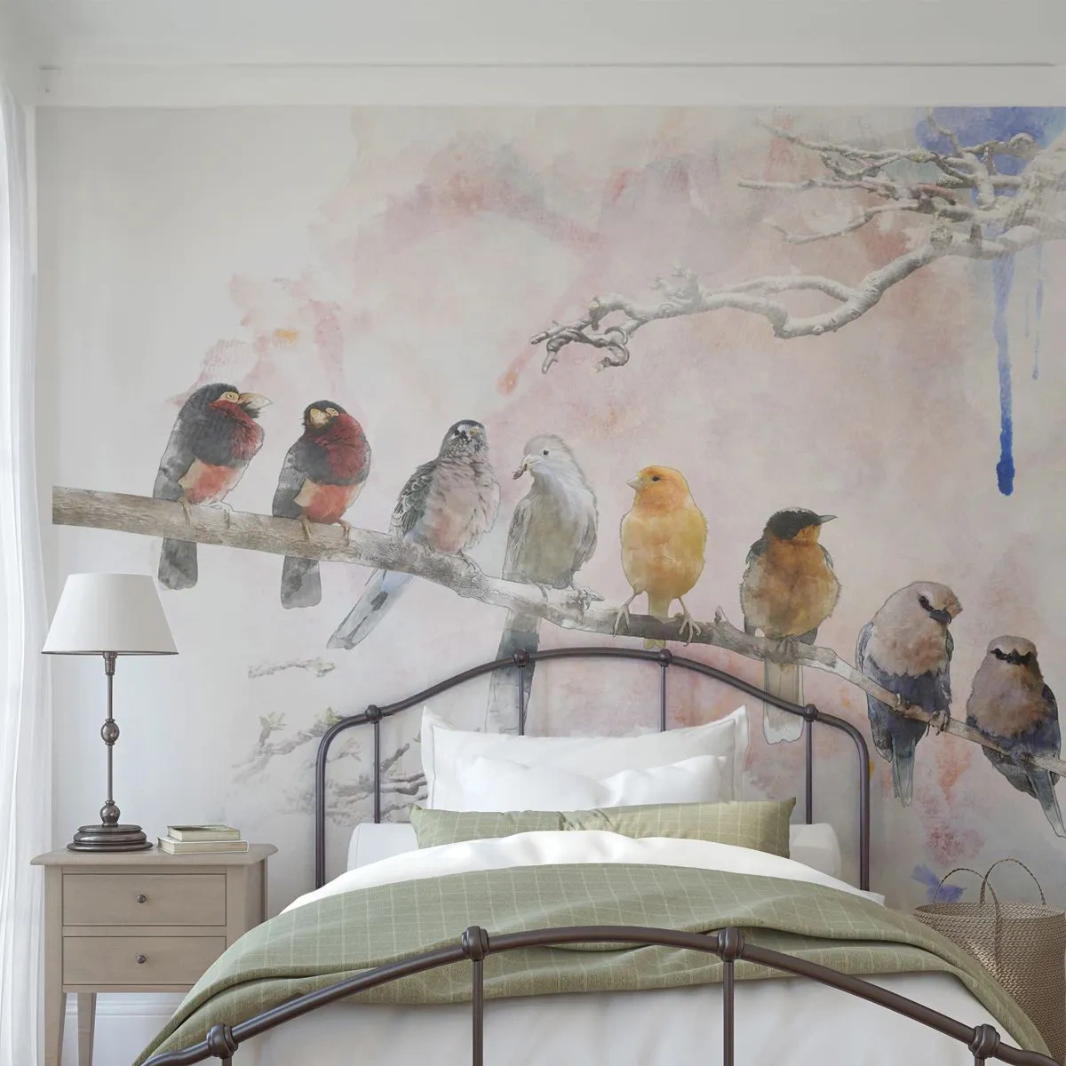 Fototapeta Premium Canvas - Okrídlené stretnutie - Vtáky, Príroda, Grafika - 350x256 cm