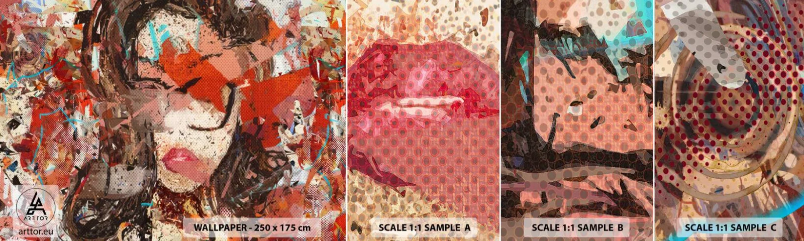 Vzorka samolepiacej fototapety Deluxe Sticker - Aká si skutočne nikto nevie - Abstrakcia, Portrét ženy, Grafika - 100x30 cm