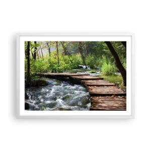 Plagát v bielom ráme - Pri spenenom vodopáde - 70x50 cm