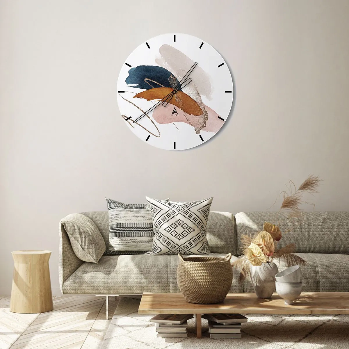 Nástenné hodiny - Farebné ťahy štetcom na bielom pozadí v umeleckom štýle - 30x30cm - Okrídlená kompozícia - Moderná nástenná dekorácia do obývacej izby, kuchyne a spálne ARTTOR