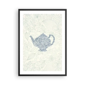 Plagát v čiernom ráme - Dekoratívna ilustrácia čajníka s jemným vzorom na svetlom pozadí. - 50x70cm - Čajové kúzlo - Moderná nástenná dekorácia do obývacej izby a spálne ARTTOR