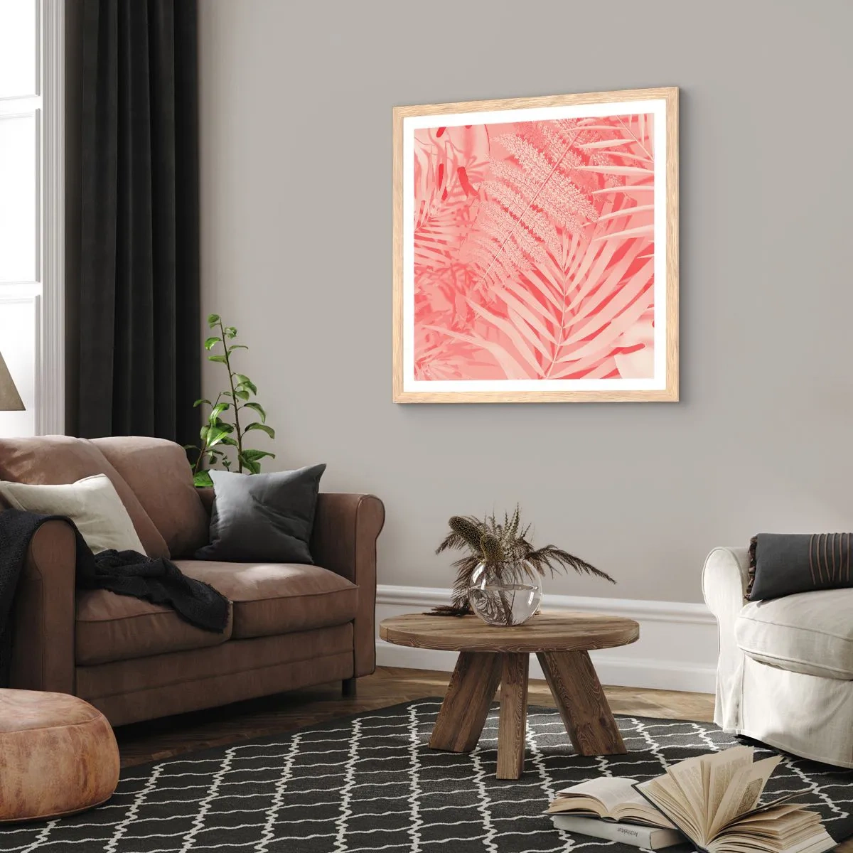 Plagát v ráme zo svetlého duba - Ružový koncept - 40x40 cm