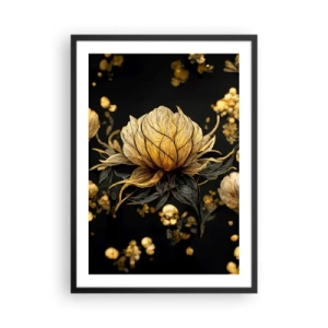 Plagát v čiernom ráme - Zlatý kvet na čiernom pozadí v elegantnej kompozícii - 50x70cm - Jemná krehkosť - Moderná nástenná dekorácia do obývacej izby a spálne ARTTOR