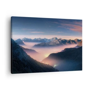 Obraz na plátne - Horská krajina s údolím plným hmly - 70x50cm - Svetlo v údoliach - Moderná nástenná dekorácia do obývacej izby a spálne ARTTOR