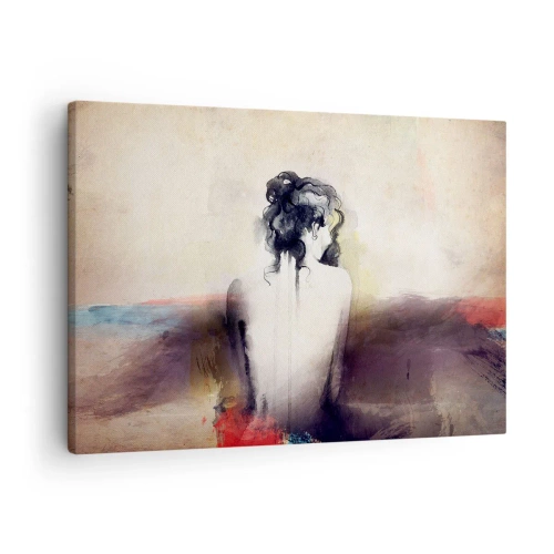 Obraz na plátne - Jemný portrét ženy v umeleckom štýle - 70x50cm - Jemné línie, oválne tvary - Moderná nástenná dekorácia do obývacej izby a spálne ARTTOR
