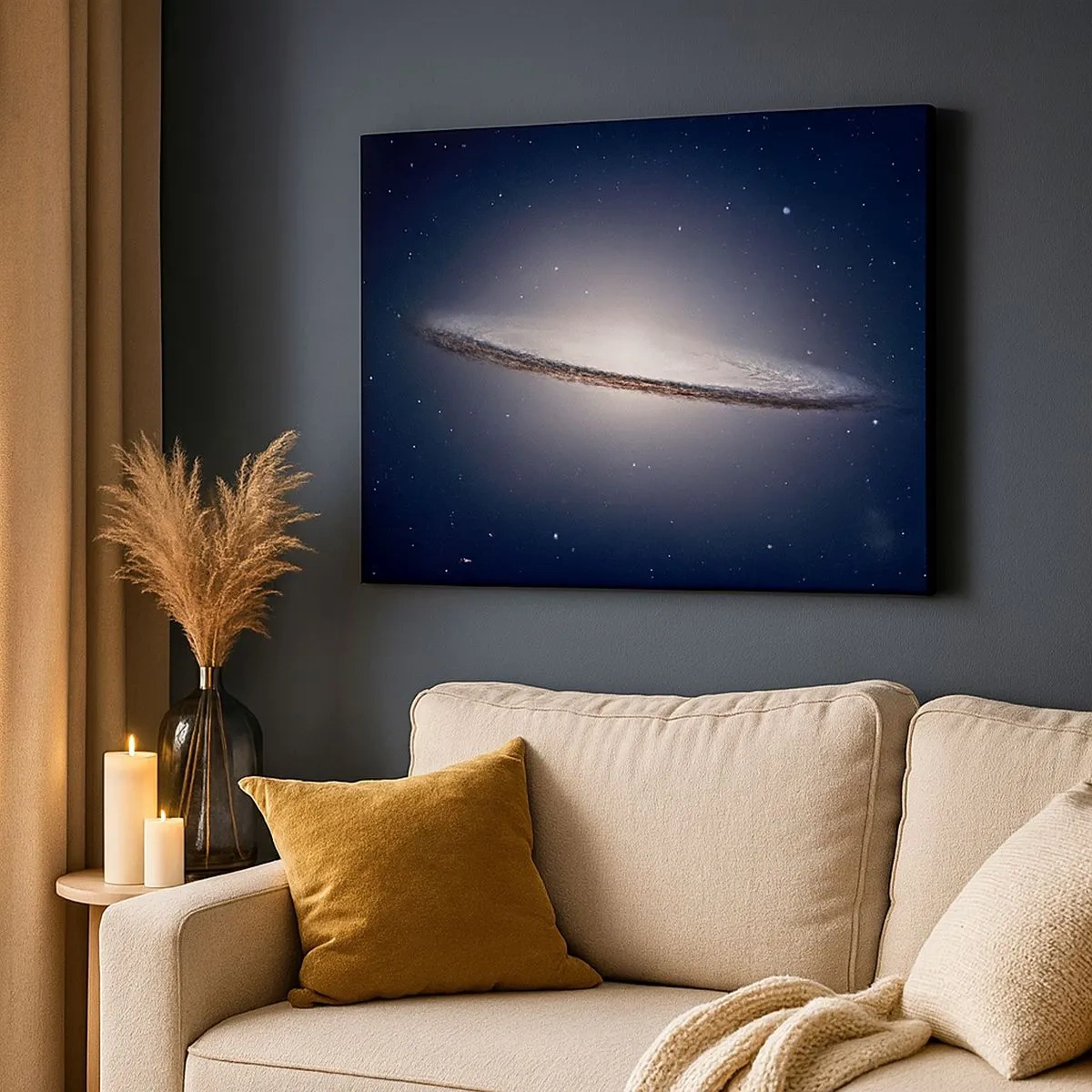 Obraz na plátne - Špirálna galaxia na pozadí hviezdneho vesmíru - 70x50cm - Kedysi dávno v jednej preďalekej galaxii… - Moderná nástenná dekorácia do obývacej izby a spálne ARTTOR