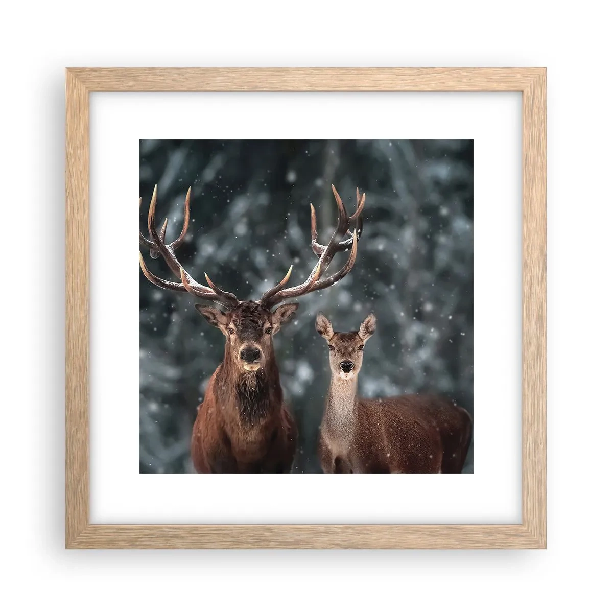 Plagát v ráme zo svetlého duba - Pán lesa so svojou ženou - 30x30 cm