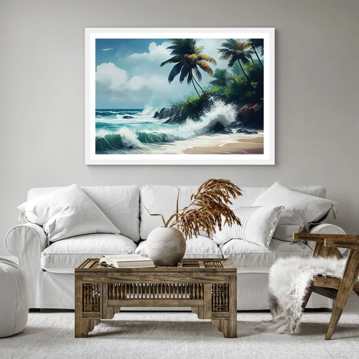 Plagát v bielom ráme - Na tropickom pobreží - 40x40 cm