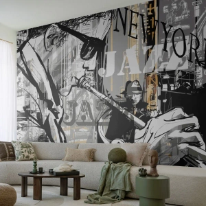 Fototapeta Standard Eco - Džezové vibrácie New Yorku v čiernej a bielej farbe - 100x70cm - V rytme New Yorku - Moderná nástenná dekorácia do obývacej izby a spálne ARTTOR
