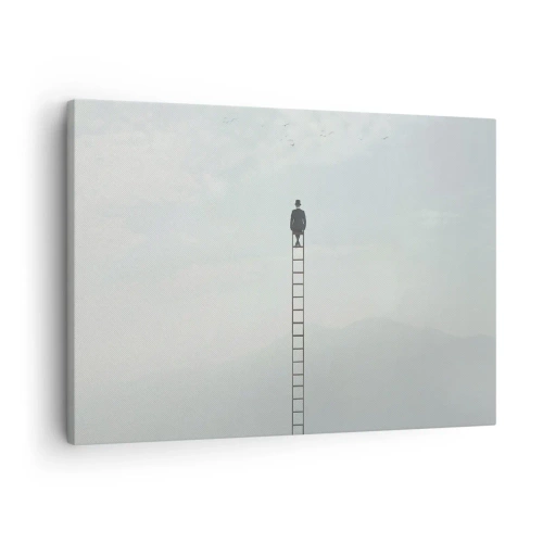 Obraz na plátne - Muž na rebríku stúpajúci do neba - 70x50cm - Povzniesť sa nad to - Moderná nástenná dekorácia do obývacej izby a spálne ARTTOR