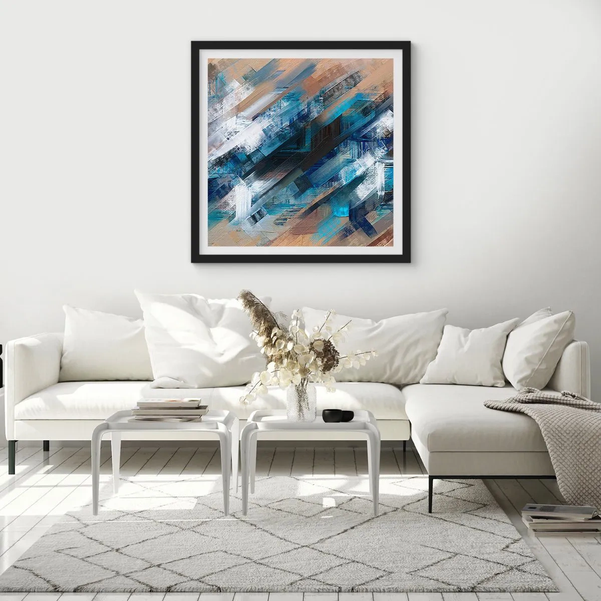 Plagát v čiernom ráme - Modrá šikmosť - 60x60 cm