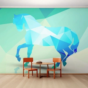 Fototapeta Standard Eco - Geometrický kôň v tyrkyse - Zvieratá, Kôň, Geometrický obrazec - 350x256 cm