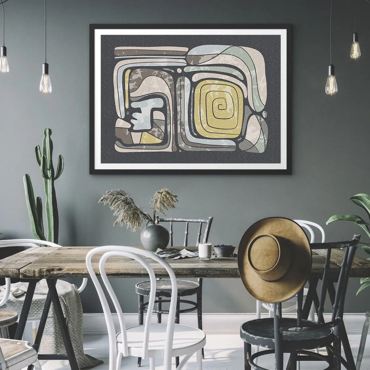 Plagát v čiernom ráme - Abstrakcia v predkolumbovskom duchu - 100x70 cm