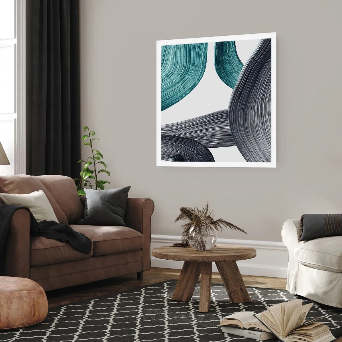 Plagát - Smaragdové a čierne vlny - 60x60 cm