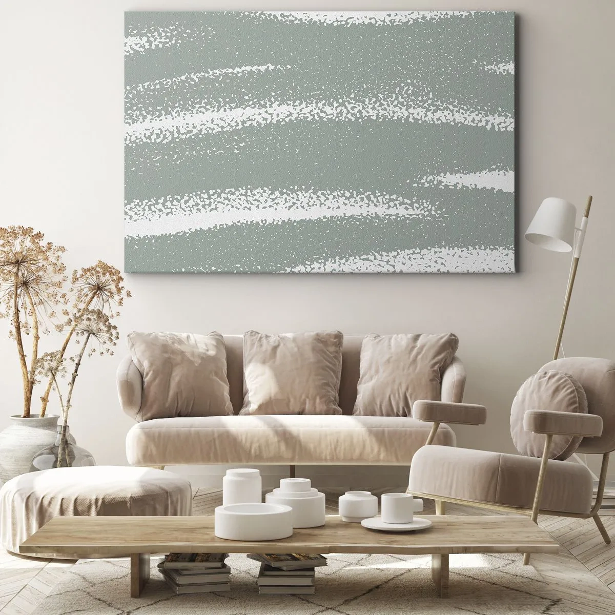 Obraz na plátne - Zimné vlny v odtieňoch mäty a bielej - 70x50cm - Abstrakcia v zimnom štýle - Moderná nástenná dekorácia do obývacej izby a spálne ARTTOR