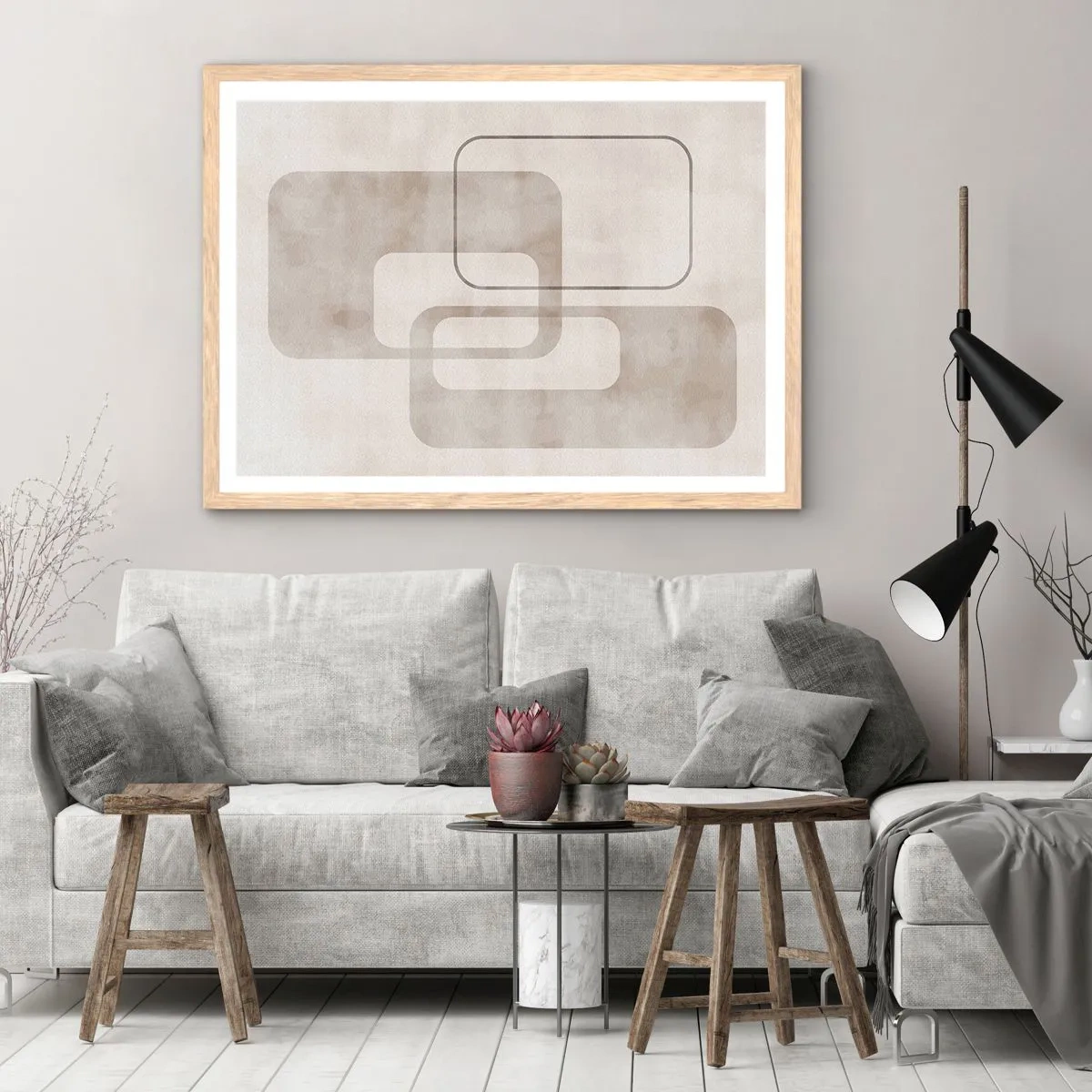 Plagát v ráme zo svetlého duba - Geometrická fúga - 100x70 cm