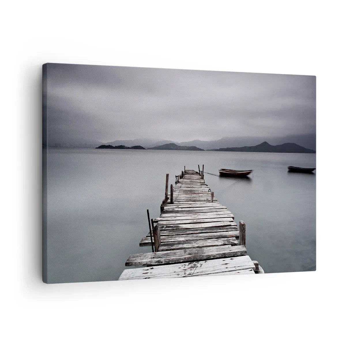 Obraz na plátne - Drevený most vedúci k pokojnej hladine jazera - 70x50cm - Zajtra môžeš vyraziť - Moderná nástenná dekorácia do obývacej izby a spálne ARTTOR
