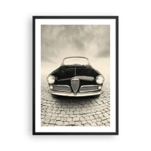 Plagát v čiernom ráme - Predná časť klasického auta na dláždenej ulici - 50x70cm - Ako ma nemilovať? - Moderná nástenná dekorácia do obývacej izby a spálne ARTTOR