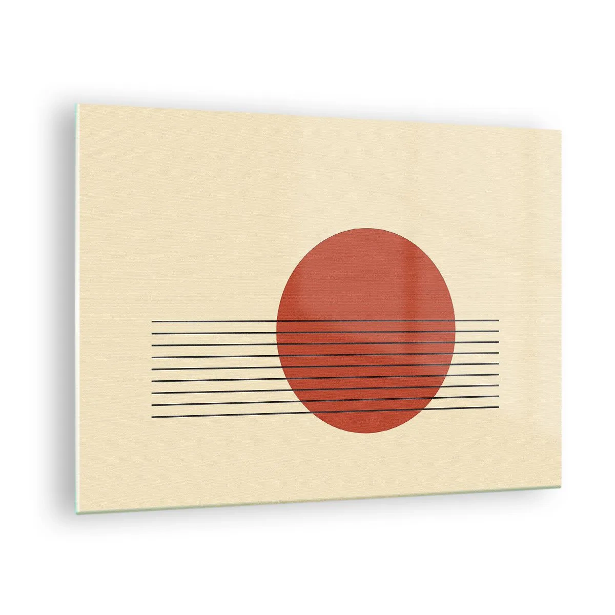 Obraz na skle - Minimalistická grafika s červeným kruhom a čiarami - 70x50cm - Stále dookola - Moderná nástenná dekorácia do obývacej izby a spálne ARTTOR