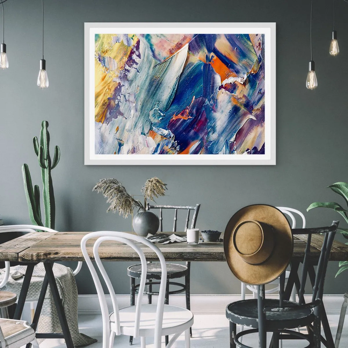 Plagát v bielom ráme - Chaos farieb - 91x61 cm