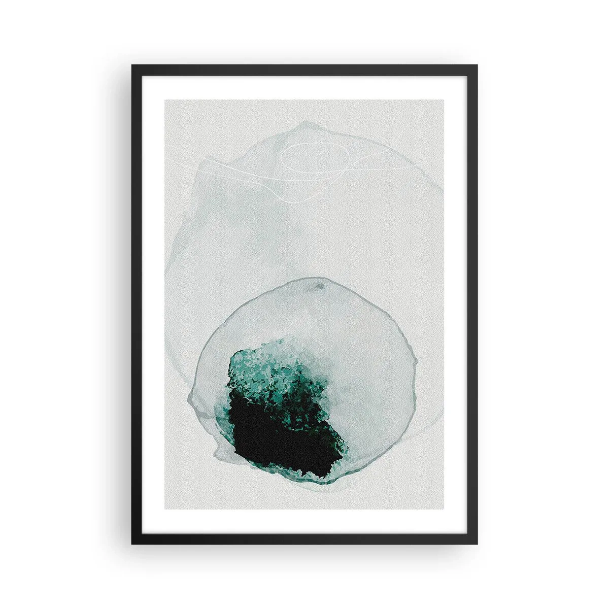 Plagát v čiernom ráme - Abstraktná organická forma v odtieňoch zelenej - 50x70cm - V kvapke vody - Moderná nástenná dekorácia do obývacej izby a spálne ARTTOR