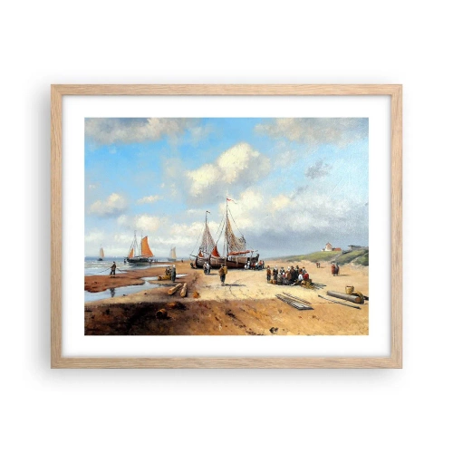 Plagát v ráme zo svetlého duba - Po úspešnom rybolove - 50x40 cm