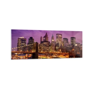 Obraz na skle - Fialovo-zlatý Manhattan - 140x50 cm